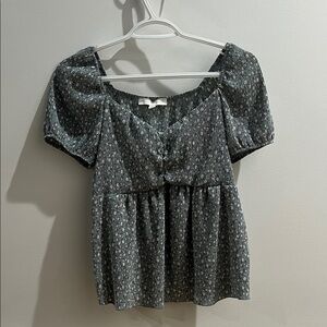 Women's Black Patterned Babydoll Top